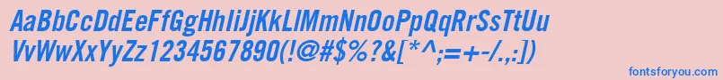 CommerceCondensedSsiSemiBoldCondensedItalic-fontti – siniset fontit vaaleanpunaisella taustalla