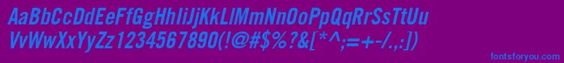 フォントCommerceCondensedSsiSemiBoldCondensedItalic – 紫色の背景に青い文字