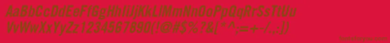 CommerceCondensedSsiSemiBoldCondensedItalic-Schriftart – Braune Schriften auf rotem Hintergrund
