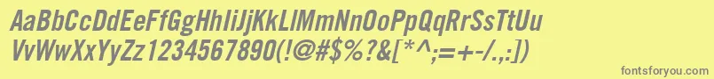 フォントCommerceCondensedSsiSemiBoldCondensedItalic – 黄色の背景に灰色の文字