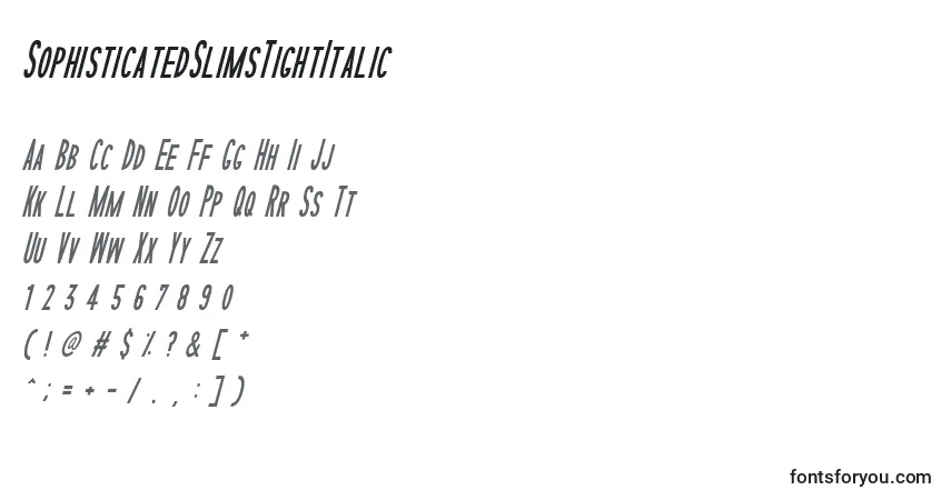 Schriftart SophisticatedSlimsTightItalic – Alphabet, Zahlen, spezielle Symbole