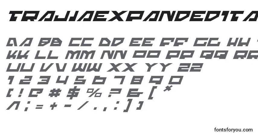 A fonte TrajiaExpandedItalic – alfabeto, números, caracteres especiais