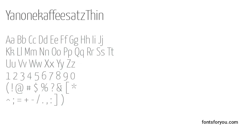 Czcionka YanonekaffeesatzThin (111948) – alfabet, cyfry, specjalne znaki