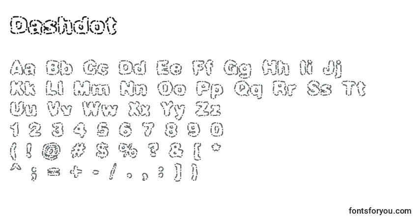A fonte Dashdot – alfabeto, números, caracteres especiais