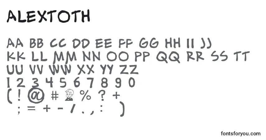 Schriftart AlexToth – Alphabet, Zahlen, spezielle Symbole