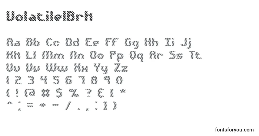 Czcionka Volatile1Brk – alfabet, cyfry, specjalne znaki