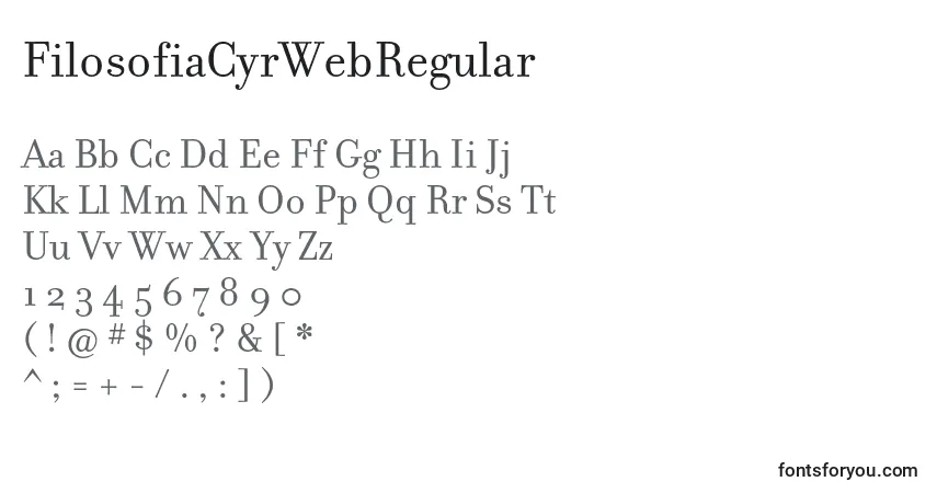 Шрифт FilosofiaCyrWebRegular – алфавит, цифры, специальные символы