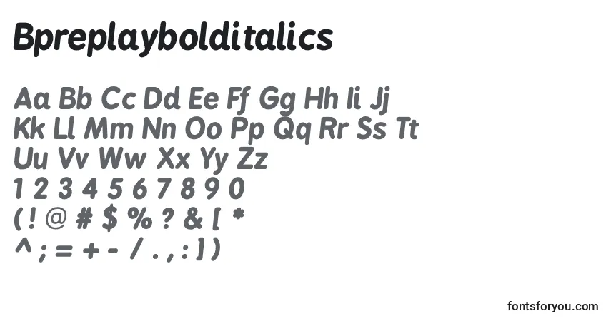 Czcionka Bpreplaybolditalics – alfabet, cyfry, specjalne znaki