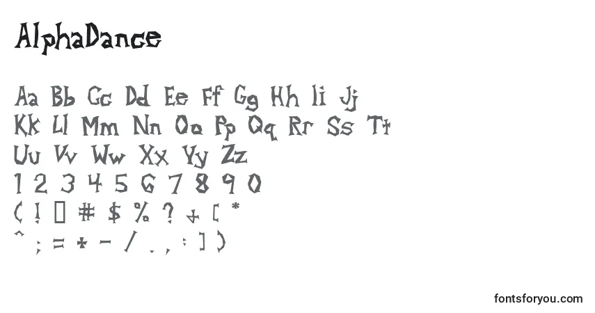 Schriftart AlphaDance – Alphabet, Zahlen, spezielle Symbole