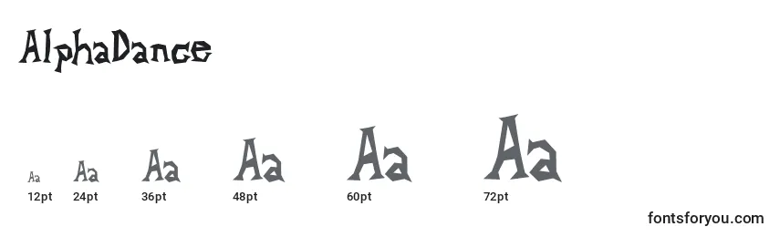Größen der Schriftart AlphaDance