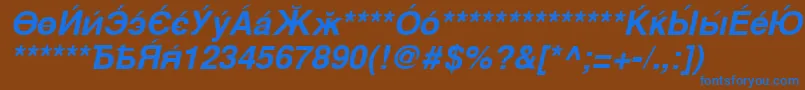 CyrillicsansBoldoblique-fontti – siniset fontit ruskealla taustalla