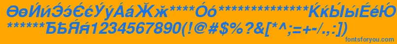 Fonte CyrillicsansBoldoblique – fontes azuis em um fundo laranja