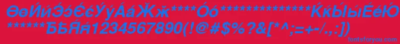 CyrillicsansBoldoblique-Schriftart – Blaue Schriften auf rotem Hintergrund