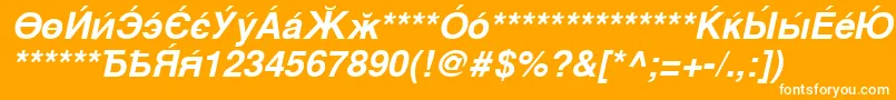 CyrillicsansBoldoblique-Schriftart – Weiße Schriften auf orangefarbenem Hintergrund