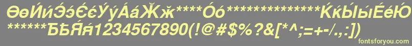 CyrillicsansBoldoblique-fontti – keltaiset fontit harmaalla taustalla