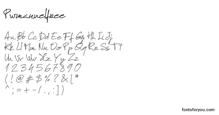 Czcionka Pwmanuelfree – alfabet, cyfry, specjalne znaki