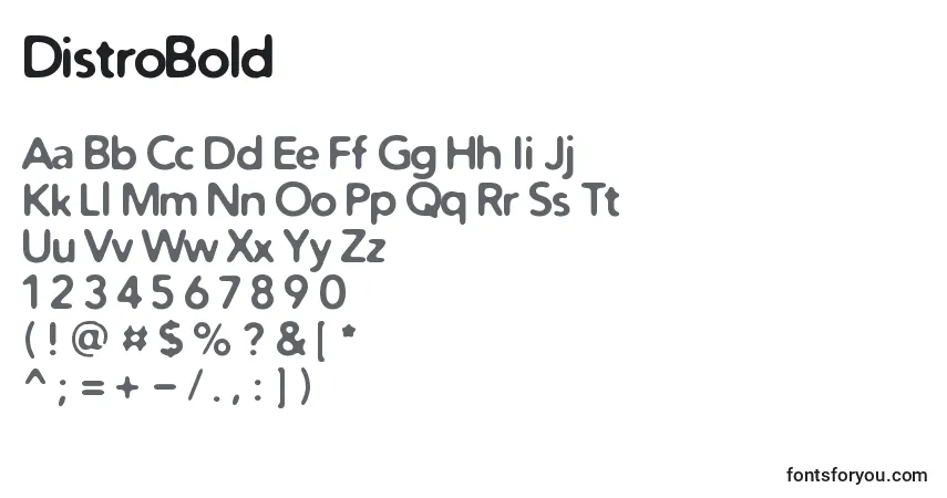 A fonte DistroBold – alfabeto, números, caracteres especiais