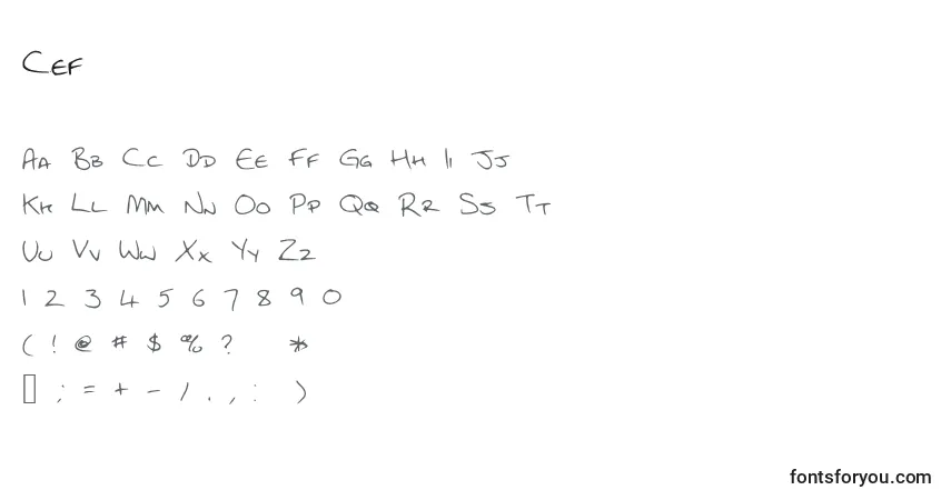 Schriftart Cef – Alphabet, Zahlen, spezielle Symbole