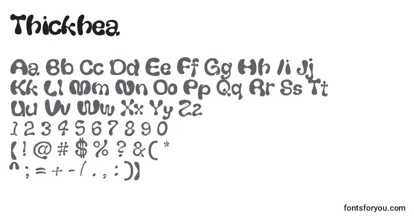 A fonte Thickhea – alfabeto, números, caracteres especiais