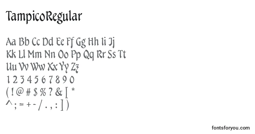 A fonte TampicoRegular – alfabeto, números, caracteres especiais