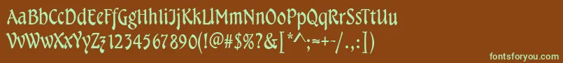 フォントTampicoRegular – 緑色の文字が茶色の背景にあります。