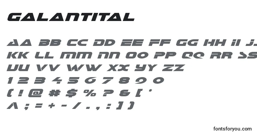 Schriftart Galantital – Alphabet, Zahlen, spezielle Symbole