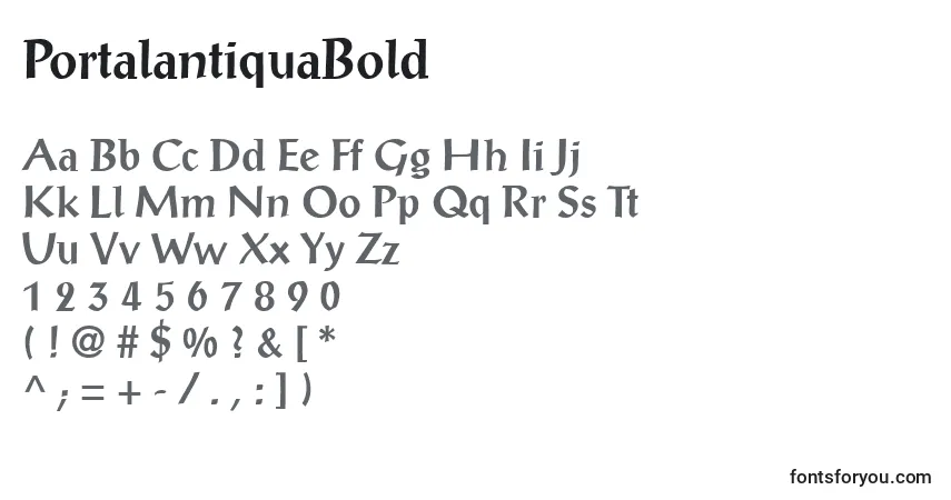 Czcionka PortalantiquaBold – alfabet, cyfry, specjalne znaki