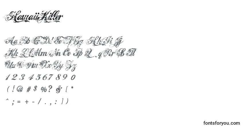A fonte HawaiiKiller – alfabeto, números, caracteres especiais