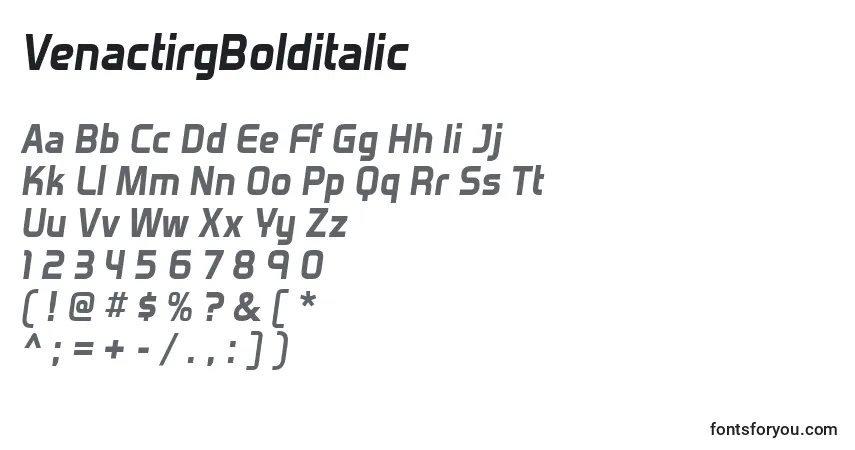 A fonte VenactirgBolditalic – alfabeto, números, caracteres especiais