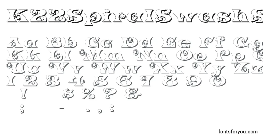 A fonte K22SpiralSwashShadow (111988) – alfabeto, números, caracteres especiais