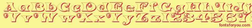 K22SpiralSwashShadow Font – Red Fonts on Yellow Background