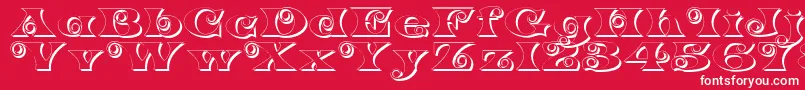 K22SpiralSwashShadow-Schriftart – Weiße Schriften auf rotem Hintergrund