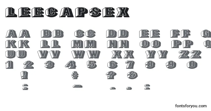 A fonte Leecapsex – alfabeto, números, caracteres especiais