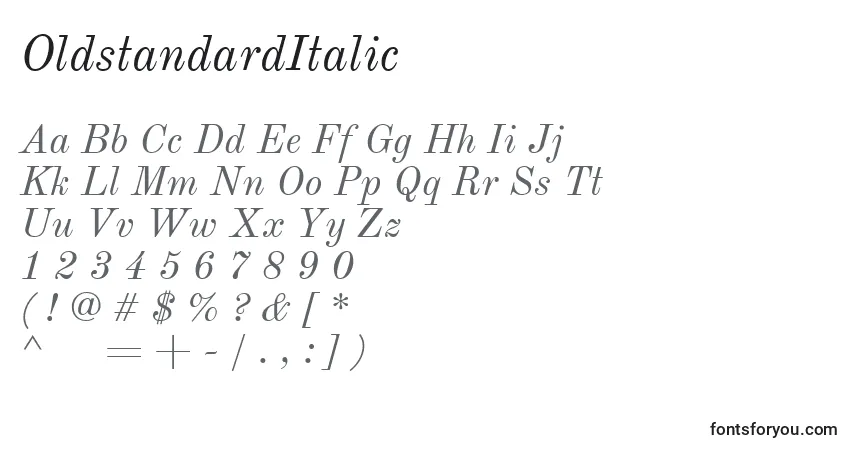 A fonte OldstandardItalic – alfabeto, números, caracteres especiais