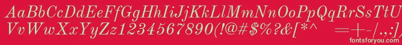 フォントOldstandardItalic – 赤い背景に緑の文字