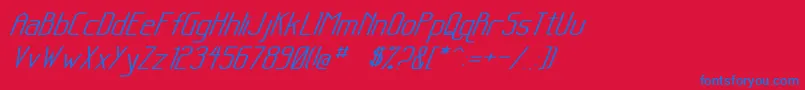 SanityWideItalic-Schriftart – Blaue Schriften auf rotem Hintergrund