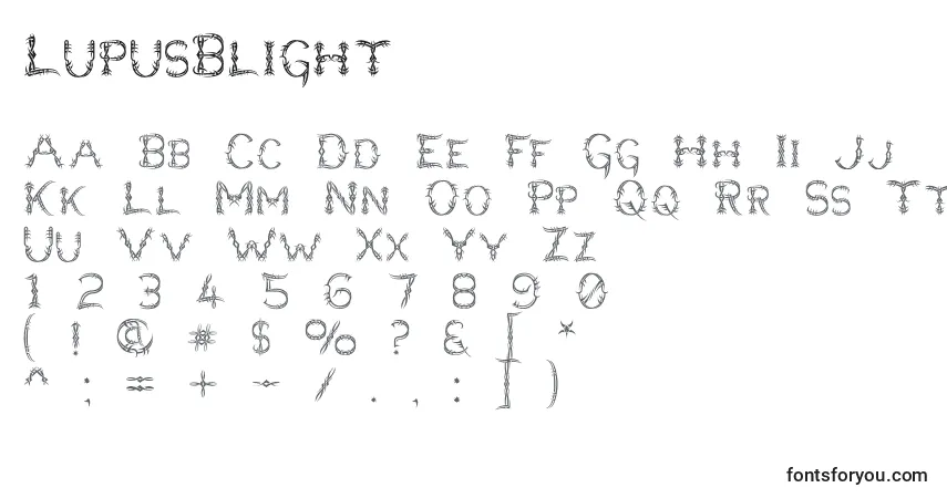 Czcionka LupusBlight – alfabet, cyfry, specjalne znaki