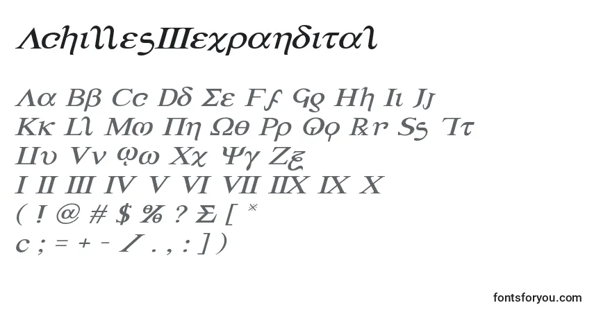 Czcionka Achilles3expandital – alfabet, cyfry, specjalne znaki