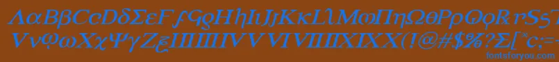 Achilles3expandital-Schriftart – Blaue Schriften auf braunem Hintergrund