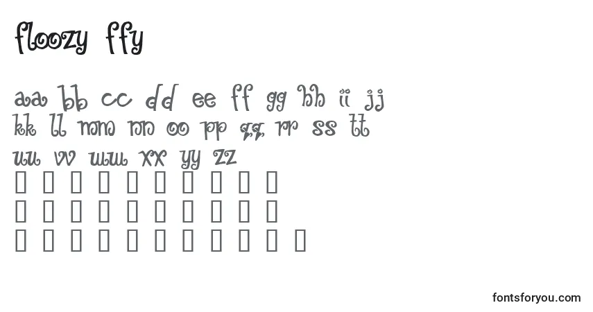 A fonte Floozy ffy – alfabeto, números, caracteres especiais