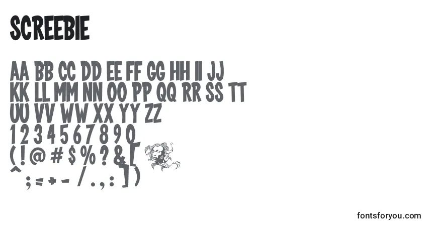A fonte Screebie – alfabeto, números, caracteres especiais