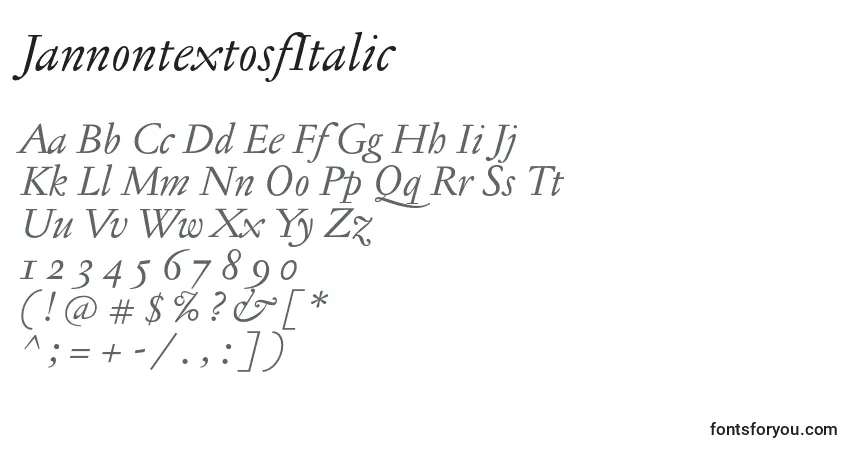 Шрифт JannontextosfItalic – алфавит, цифры, специальные символы