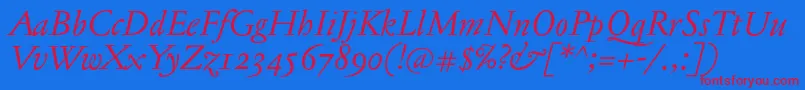 JannontextosfItalic Font – Red Fonts on Blue Background