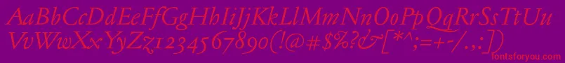 JannontextosfItalic Font – Red Fonts on Purple Background