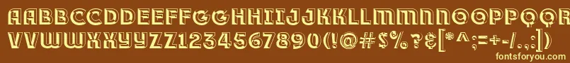 Race1BranntPlusChiseledNcv-Schriftart – Gelbe Schriften auf braunem Hintergrund