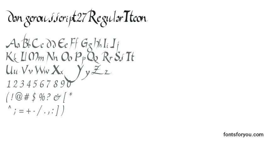 Czcionka Dangerousscript27RegularTtcon – alfabet, cyfry, specjalne znaki