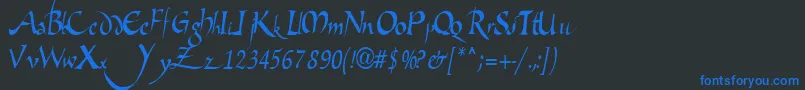 Lisätietoja Dangerousscript27RegularTtcon-fontista Dangerousscript27RegularTtcon-fontti – siniset fontit mustalla taustalla