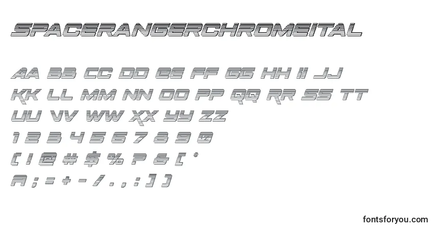 Schriftart Spacerangerchromeital – Alphabet, Zahlen, spezielle Symbole