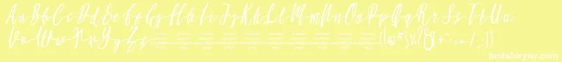 フォントMollucaItalicFree – 黄色い背景に白い文字
