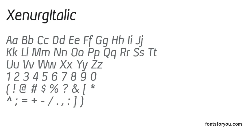 A fonte XenurgItalic – alfabeto, números, caracteres especiais
